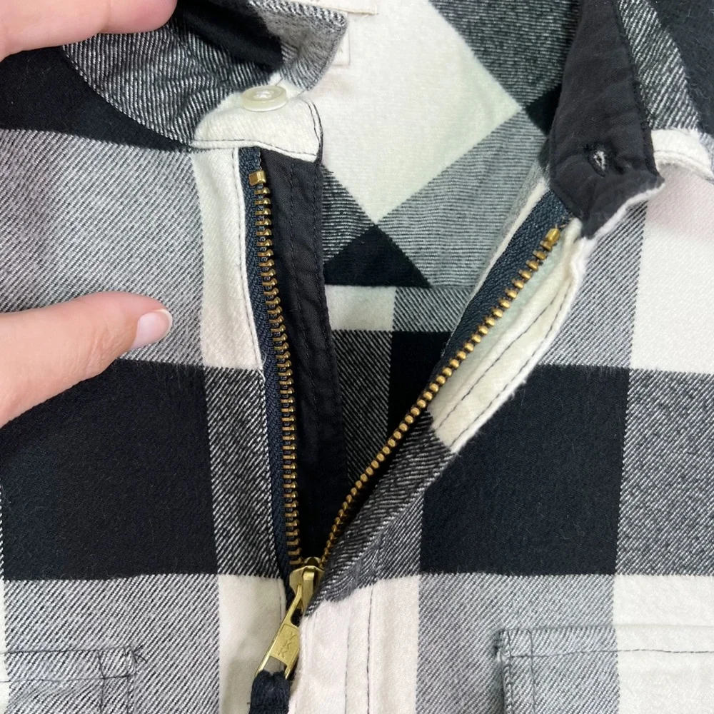 J. Crew Buffalo Plaid Flannel 1/2 Zip Shirt Jacket Black & Ivory Size M - Picture 9 of 12